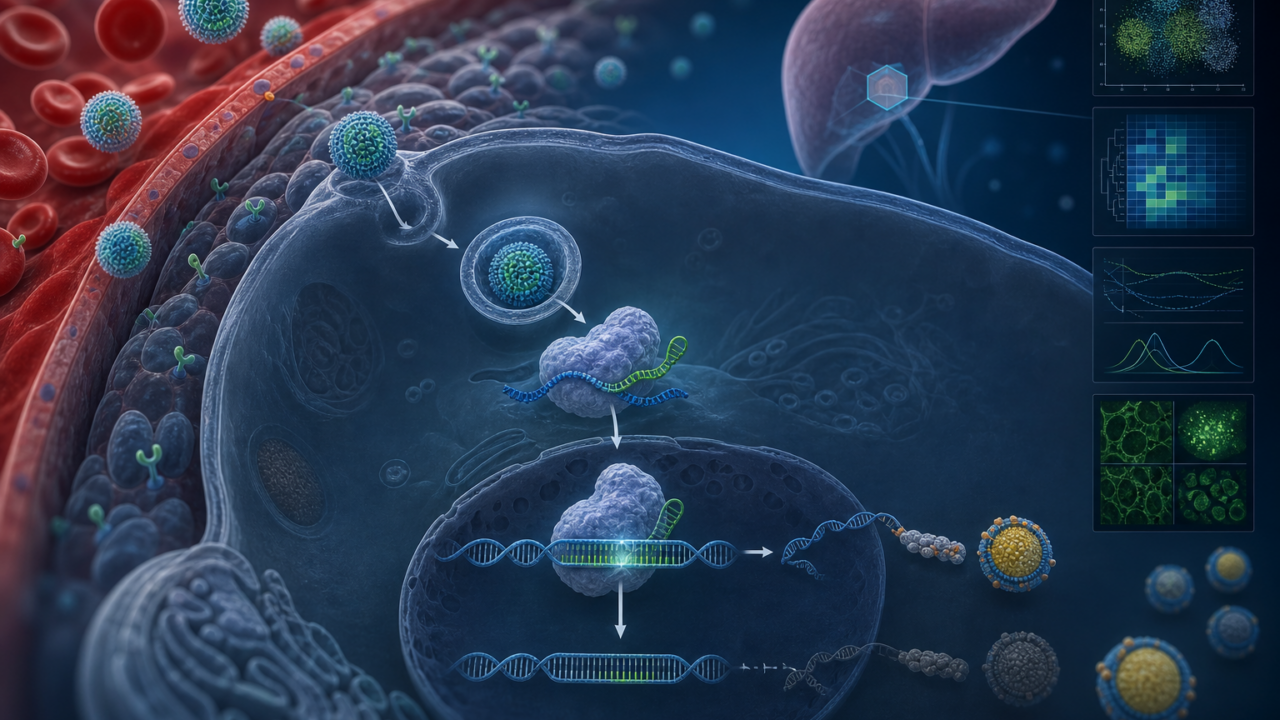 지질나노입자가 간세포에 CRISPR Cas9과 guide RNA를 전달해 LPA 유전자를 편집하는 전임상 개념